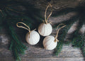 Rustic Beige Flannel Rag Ball Christmas Ornament Set of Three