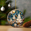 Ceramic Christmas Ornament with Blue, Gold and White Christmas Tree