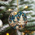 Ceramic Christmas Ornament with Blue, Gold and White Christmas Tree